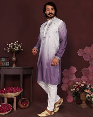 Men's jamuni cotton silk sequins embroidered kurta with pajama set 3