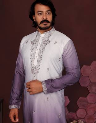 Men's jamuni cotton silk sequins embroidered kurta with pajama set 4