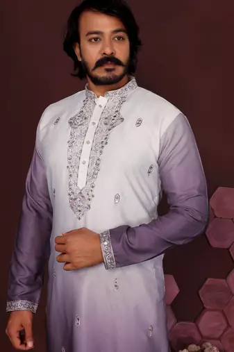 Men's jamuni cotton silk sequins embroidered kurta with pajama set