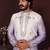 Men's purple cotton silk sequins embroidered kurta with pajama set