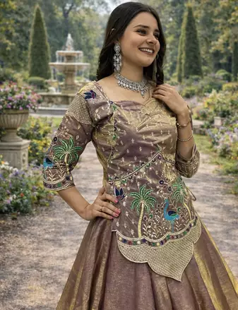 lehenga set lavender silk satin embroidered party wear