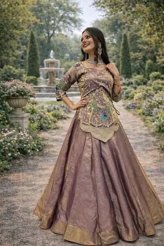 lehenga set lavender silk satin embroidered party wear