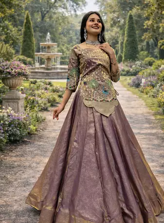 lehenga set lavender silk satin embroidered party wear