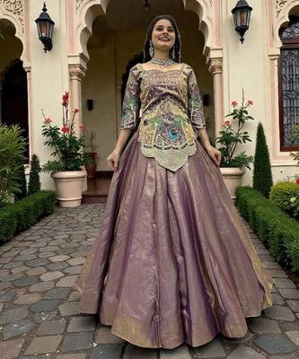 lehenga set lavender silk satin embroidered party wear 4