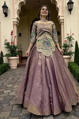 lehenga set lavender silk satin embroidered party wear
