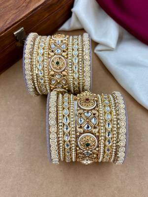 Bridal kundan pearl bangles set     traditional indian jewelry 1