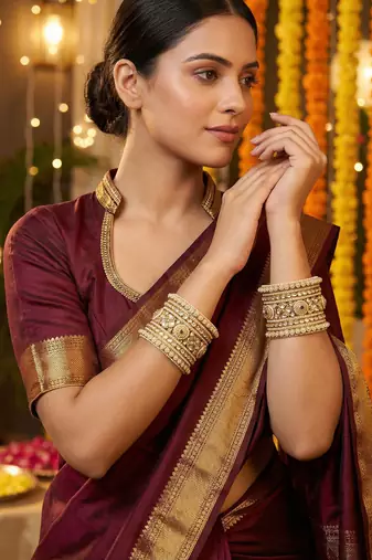 Bridal kundan pearl bangles set     traditional indian jewelry