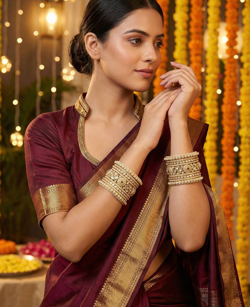 Bridal kundan pearl bangles set     traditional indian jewelry