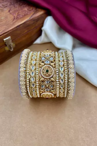 Bridal kundan pearl bangles set     traditional indian jewelry