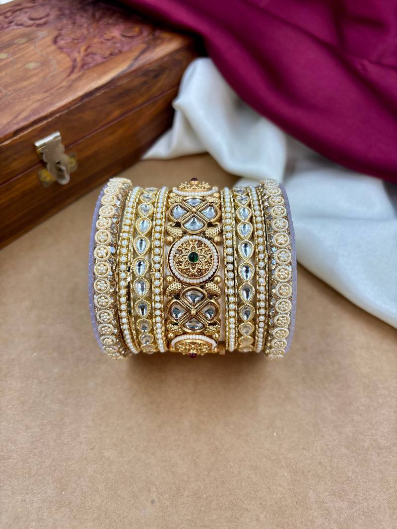 Bridal kundan pearl bangles set     traditional indian jewelry