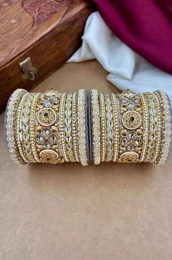 Bridal kundan pearl bangles set     traditional indian jewelry