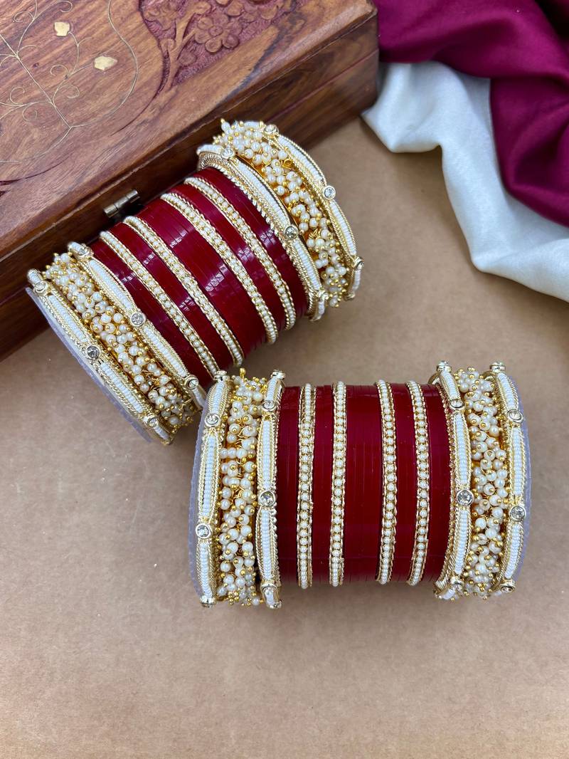 Handcrafted pearl punjabi chuda set