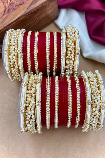 Handcrafted pearl punjabi chuda set