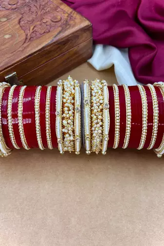 Handcrafted pearl punjabi chuda set