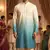 Men   s cream   firozi shaded rayon printed kurta with cotton pyjama