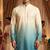 Men’s cream–firozi shaded rayon printed kurta with cotton pyjama