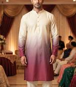 Men’s cream–wine shaded rayon printed kurta with cotton pyjama