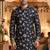 Men’s navy blue printed rayon kurta with cotton pyjama