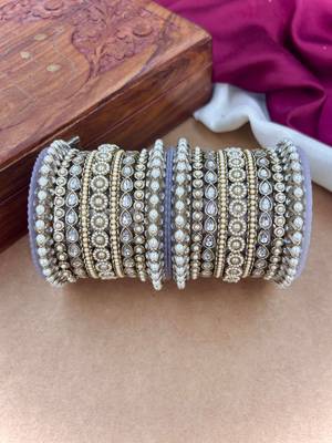 Antique finish pearl bangles set 3