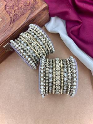 Antique finish pearl bangles set 5