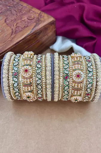 Traditional meenakari pearl bangles set