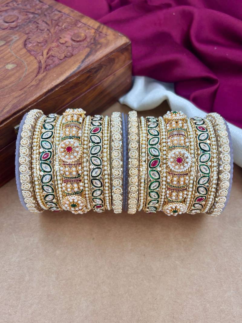 Traditional meenakari pearl bangles set
