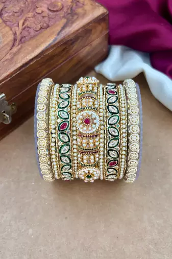 Traditional meenakari pearl bangles set