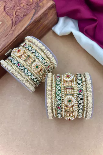 Traditional meenakari pearl bangles set