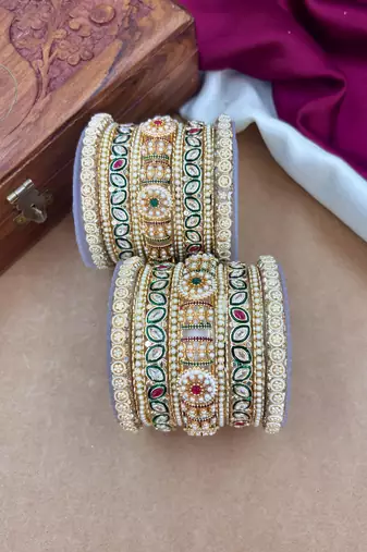 Traditional meenakari pearl bangles set