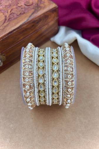 Pearl kundan bangles set     bridal jewelry