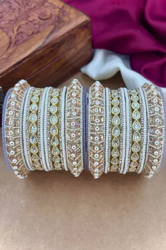 Pearl kundan bangles set     bridal jewelry