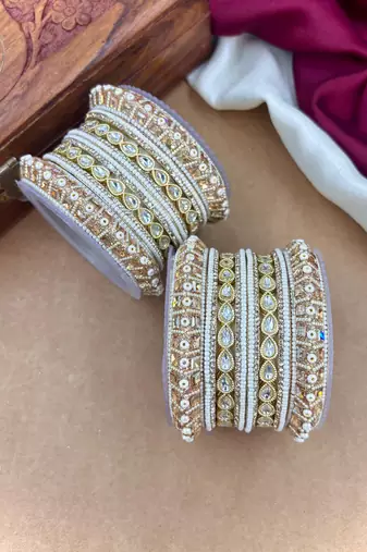 Pearl kundan bangles set     bridal jewelry