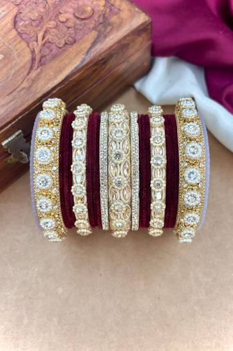 Royal maroon velvet bangles set