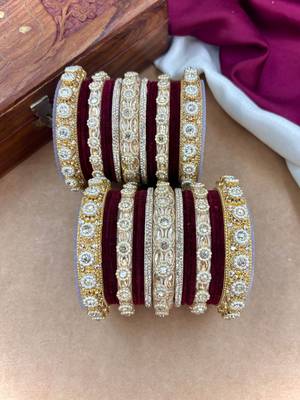 Royal maroon velvet bangles set 2