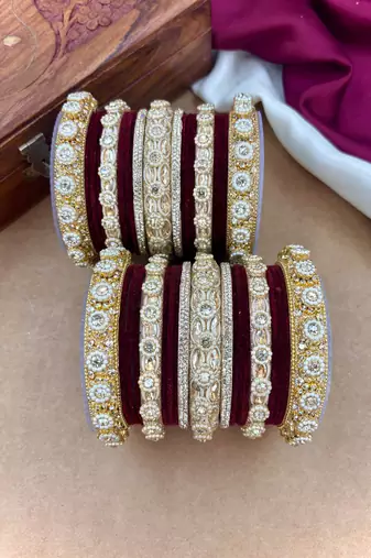 Royal maroon velvet bangles set