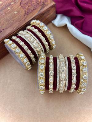 Royal maroon velvet bangles set 4