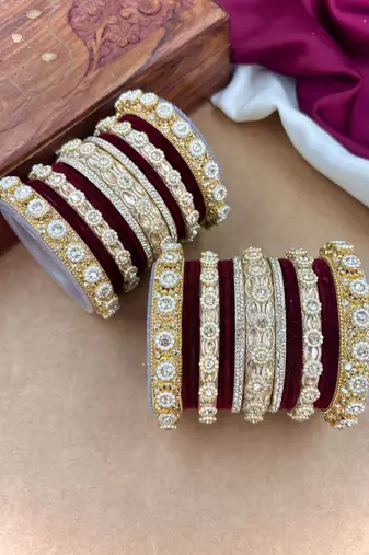 Royal maroon velvet bangles set