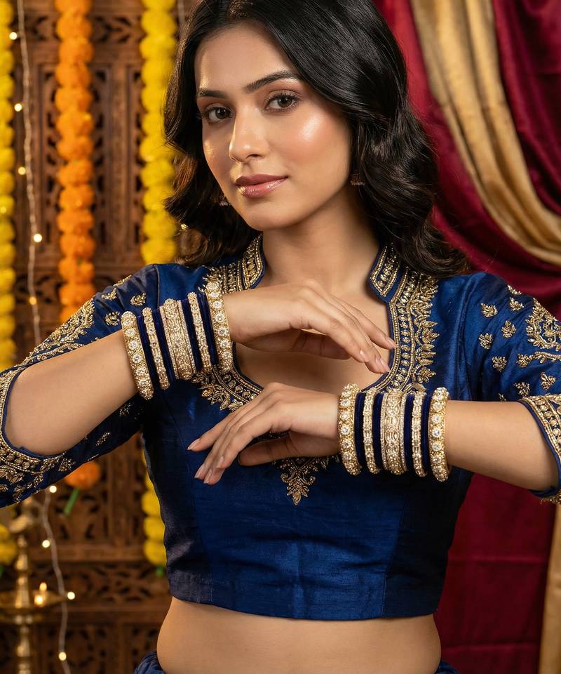 Royal blue velvet bangles set