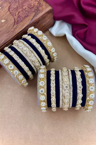 Royal blue velvet bangles set