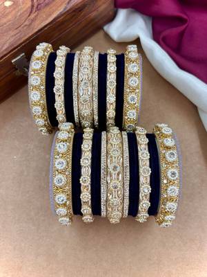 Royal blue velvet bangles set 3