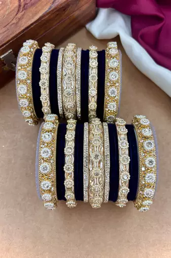 Royal blue velvet bangles set