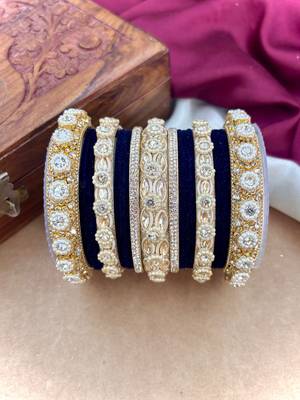Royal blue velvet bangles set 4