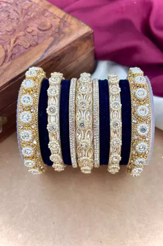 Royal blue velvet bangles set