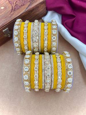 Royal yellow velvet bangles set 1