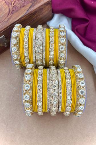 Royal yellow velvet bangles set