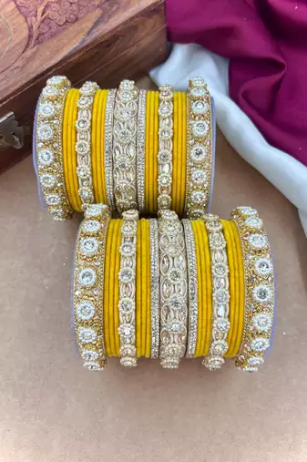 Royal yellow velvet bangles set