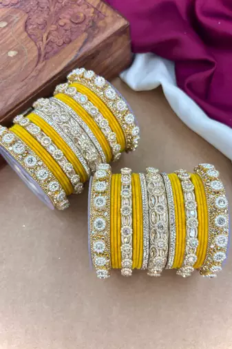 Royal yellow velvet bangles set