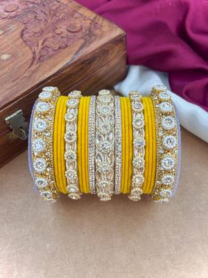 Royal yellow velvet bangles set 3