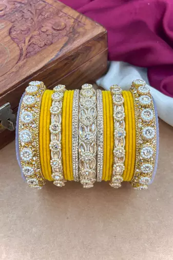 Royal yellow velvet bangles set