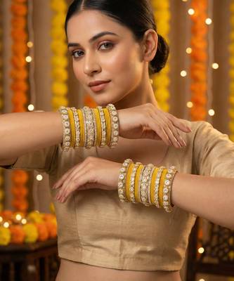 Royal yellow velvet bangles set 4